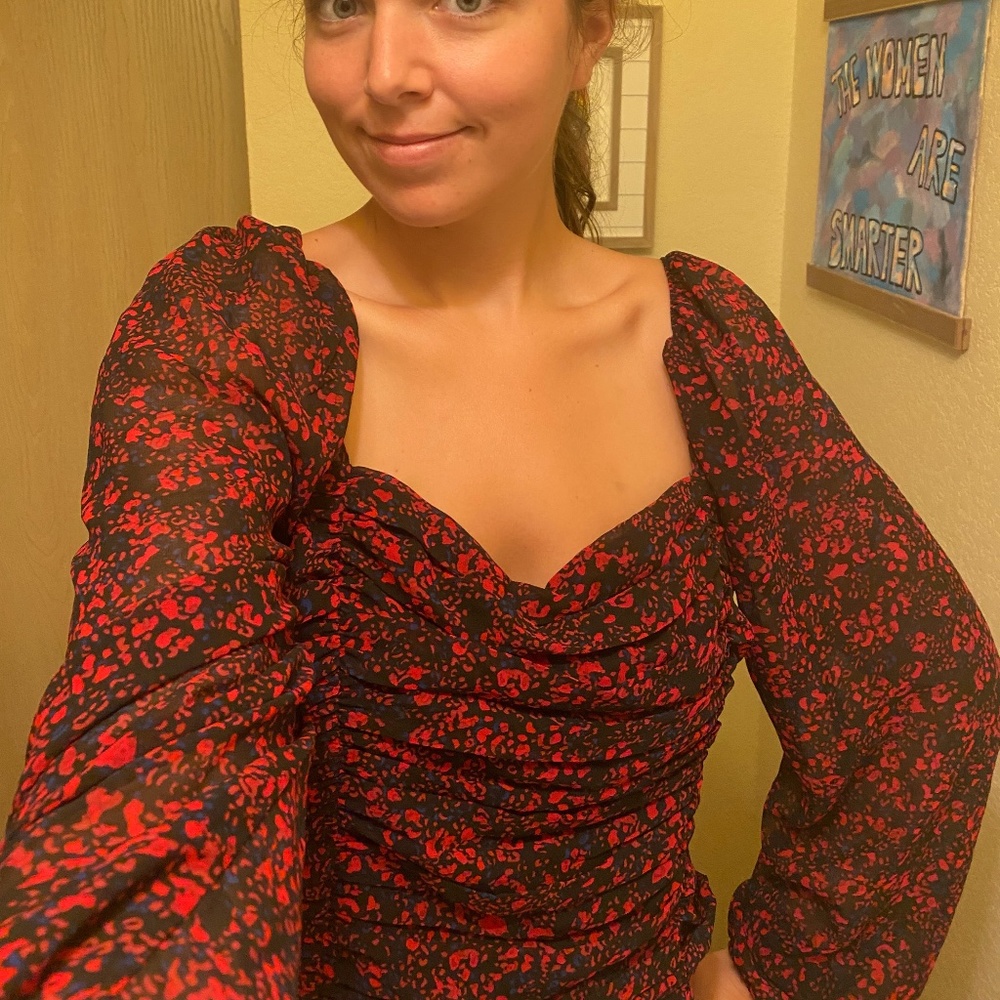 Dynamite long sleeve black and red blouse